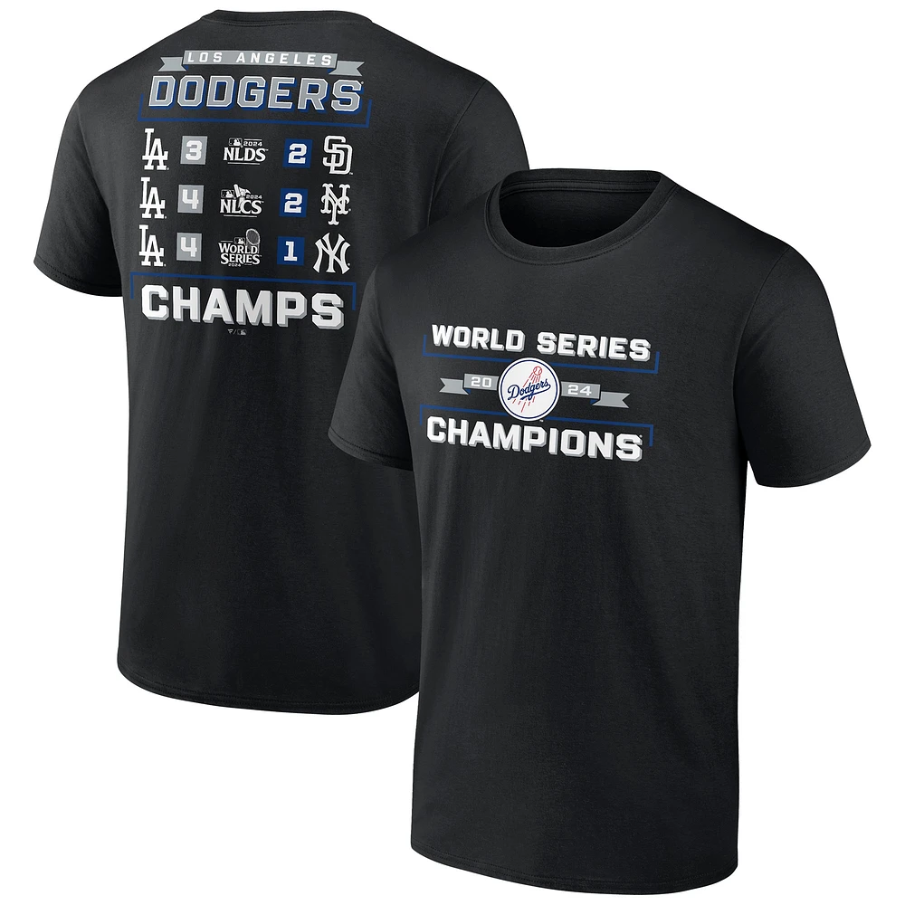 T-shirt Fanatics pour hommes noir avec calendrier des champions de la série mondiale 2024 Los Angeles Dodgers