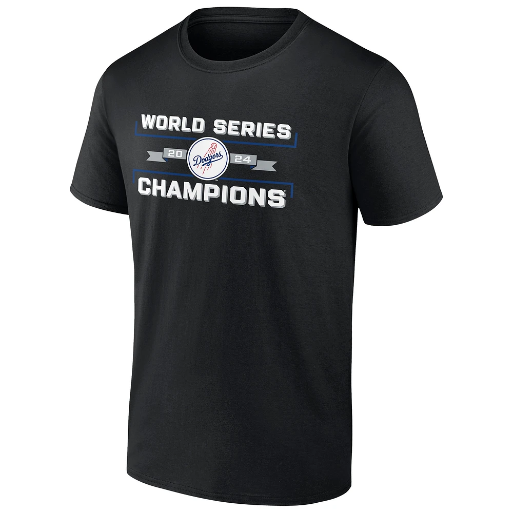 T-shirt Fanatics pour hommes noir avec calendrier des champions de la série mondiale 2024 Los Angeles Dodgers