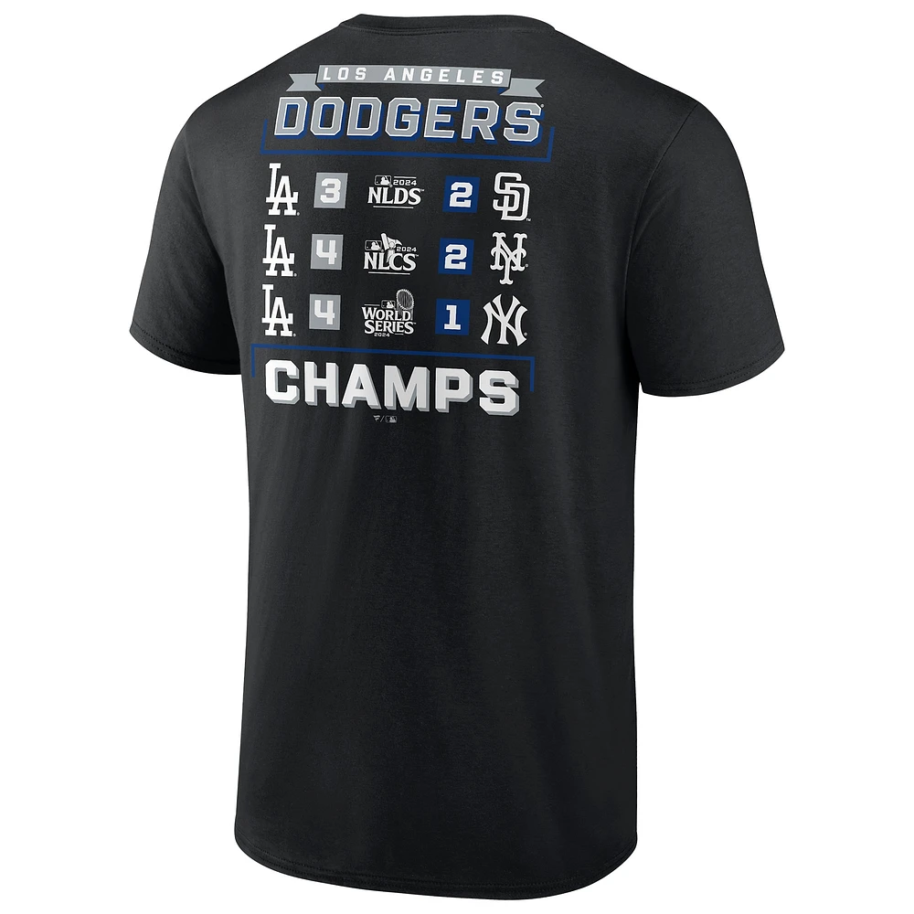 T-shirt Fanatics pour hommes noir avec calendrier des champions de la série mondiale 2024 Los Angeles Dodgers