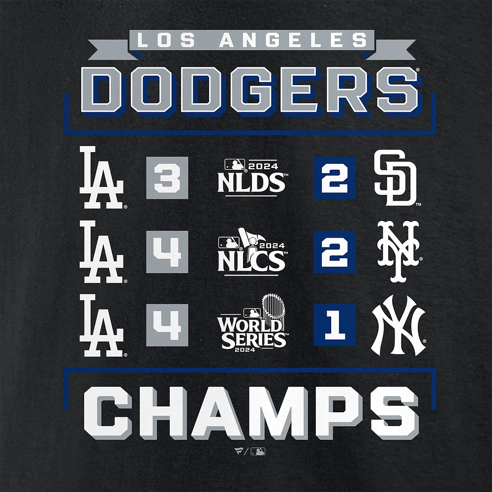 T-shirt Fanatics pour hommes noir avec calendrier des champions de la série mondiale 2024 Los Angeles Dodgers