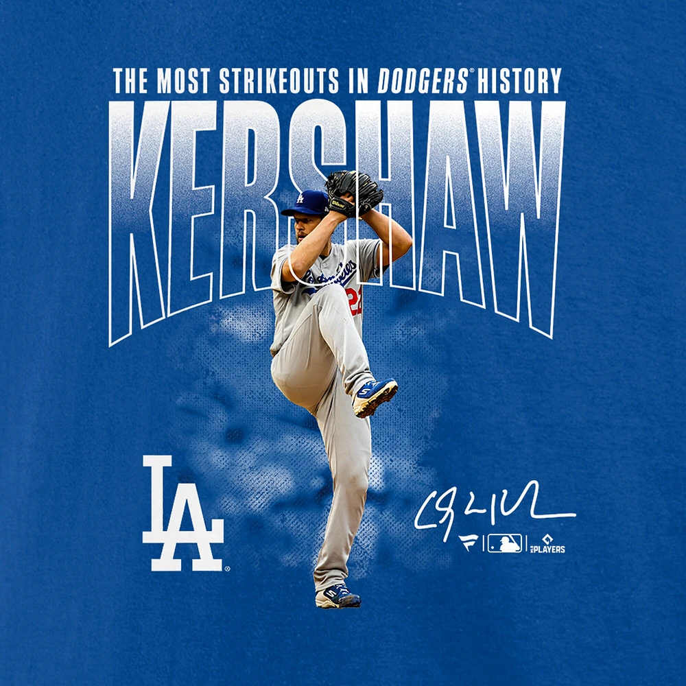 T-shirt Fanatics Clayton Kershaw Royal Los Angeles Dodgers Most Strikeouts pour hommes