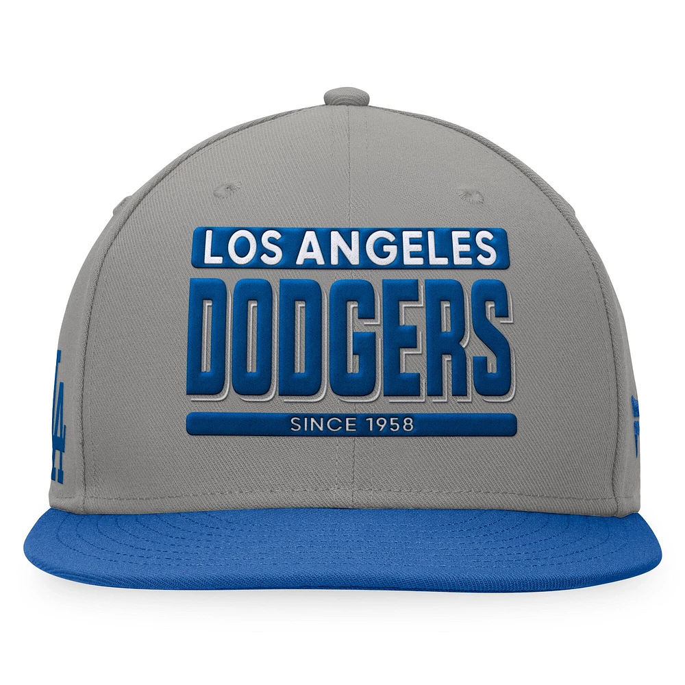 Casquette Snapback bicolore Fanatics gris/royal Los Angeles Dodgers Line Drive pour hommes