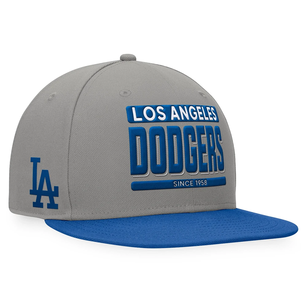 Casquette Snapback bicolore Fanatics gris/royal Los Angeles Dodgers Line Drive pour hommes