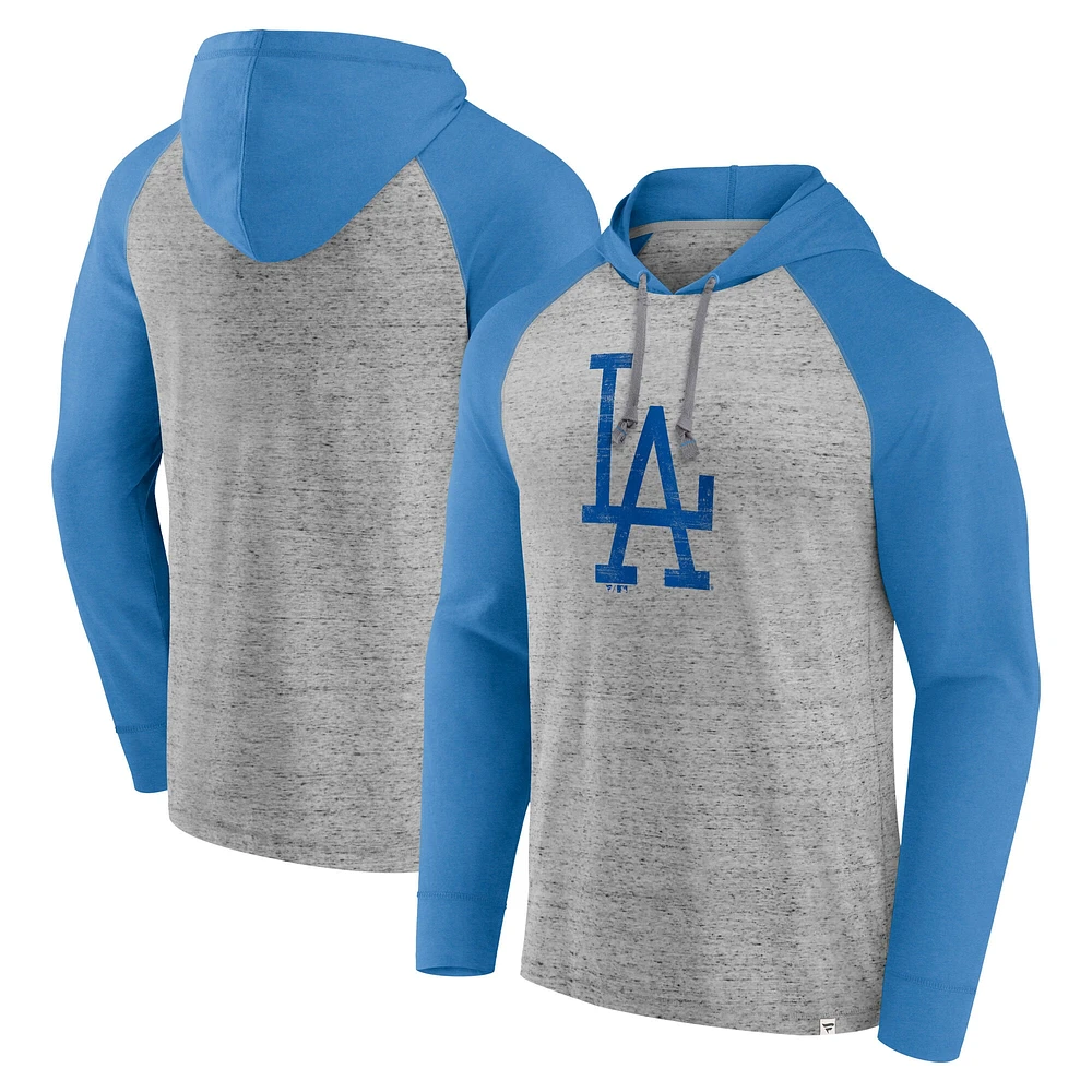 Men's Fanatics  Gray Los Angeles Dodgers Single Play Speckled Lightweight Pullover Hoodie