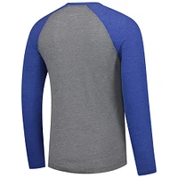Men's Fanatics Heather Gray/Heather Royal Los Angeles Dodgers Weathered Logo Tri-Blend Raglan Long Sleeve T-Shirt