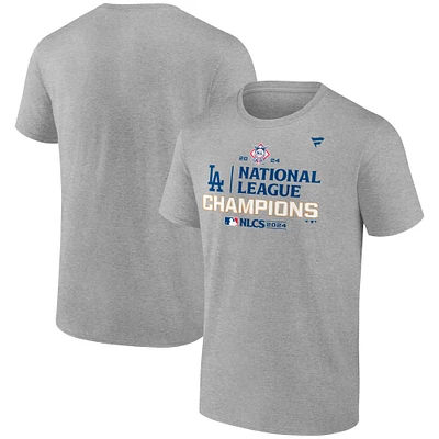 T-shirt Fanatics Heather Gray pour hommes Los Angeles Dodgers Champions de la Ligue nationale 2024 Vestiaire Grande taille