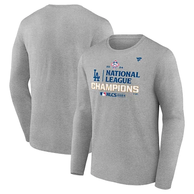 T-shirt à manches longues pour hommes Fanatics Heather Gray Los Angeles Dodgers Champions de la Ligue nationale 2024 Vestiaire