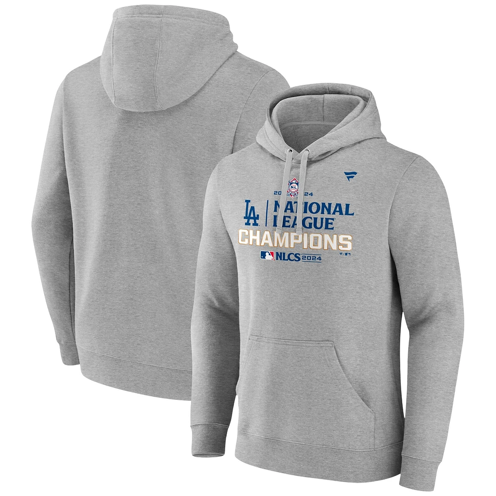 Sweat à capuche pour hommes Fanatics Heather Gray Los Angeles Dodgers Champions de la Ligue nationale 2024 Vestiaire