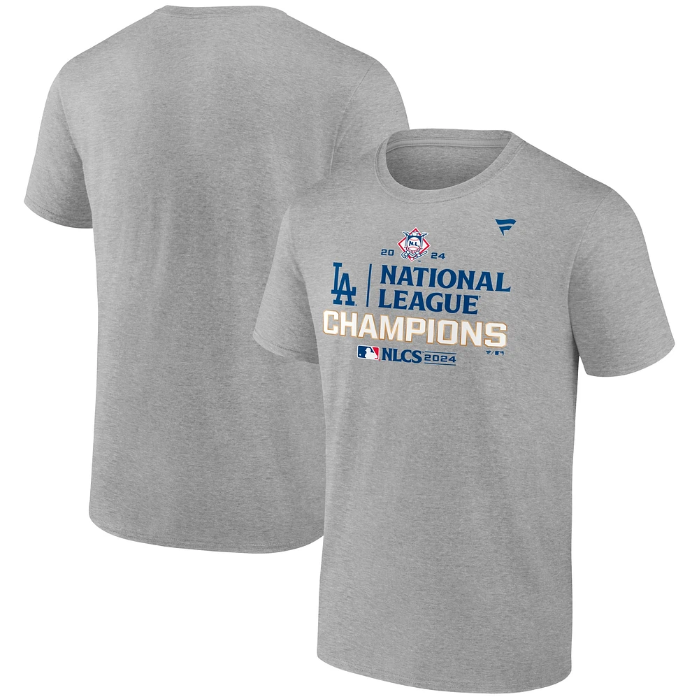 T-shirt fanatique gris chiné pour hommes Los Angeles Dodgers Champions de la Ligue nationale 2024