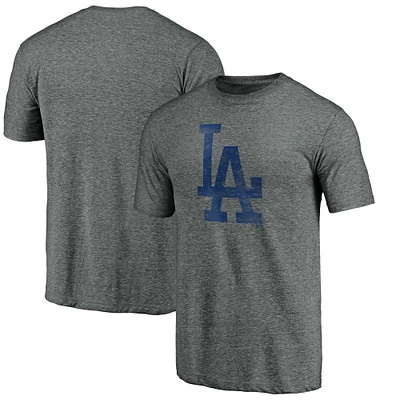 Men's Fanatics Heathered Gray Los Angeles Dodgers Weathered Official Logo Tri-Blend T-Shirt