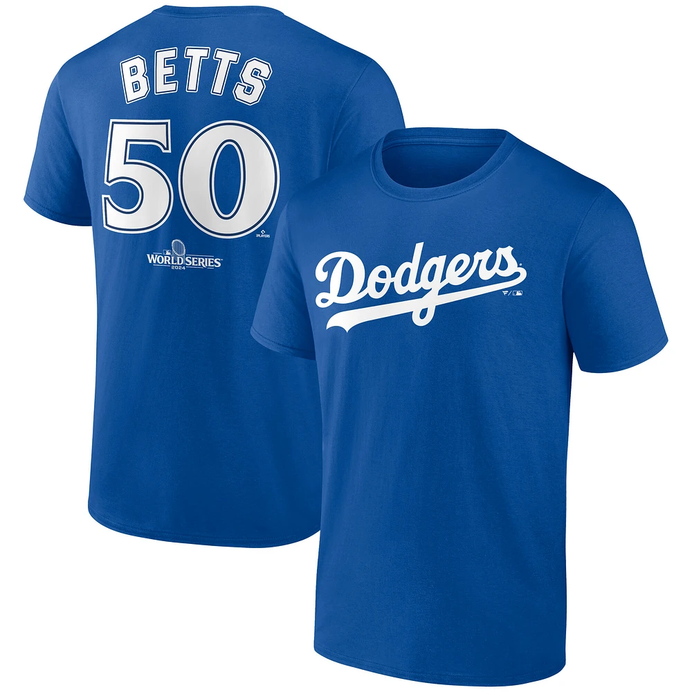 T-shirt Fanatics pour hommes Mookie Betts Royal Los Angeles Dodgers 2024 World Series avec nom et numéro