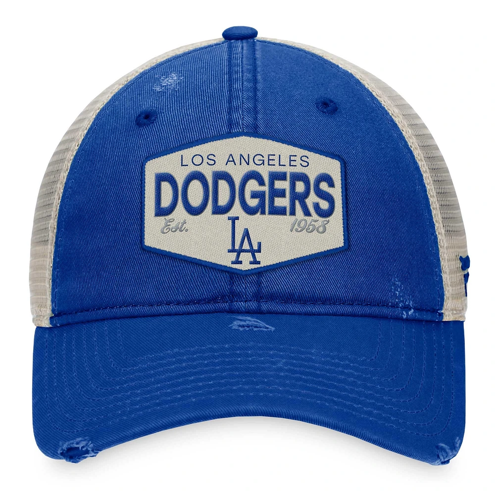 Casquette réglable Fanatics Royal Los Angeles Dodgers Patch Trucker pour hommes