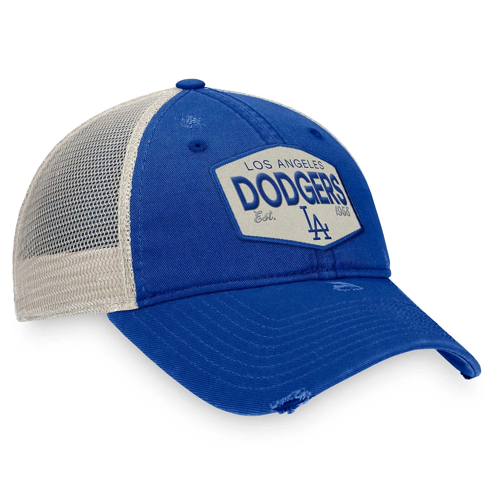 Casquette réglable Fanatics Royal Los Angeles Dodgers Patch Trucker pour hommes