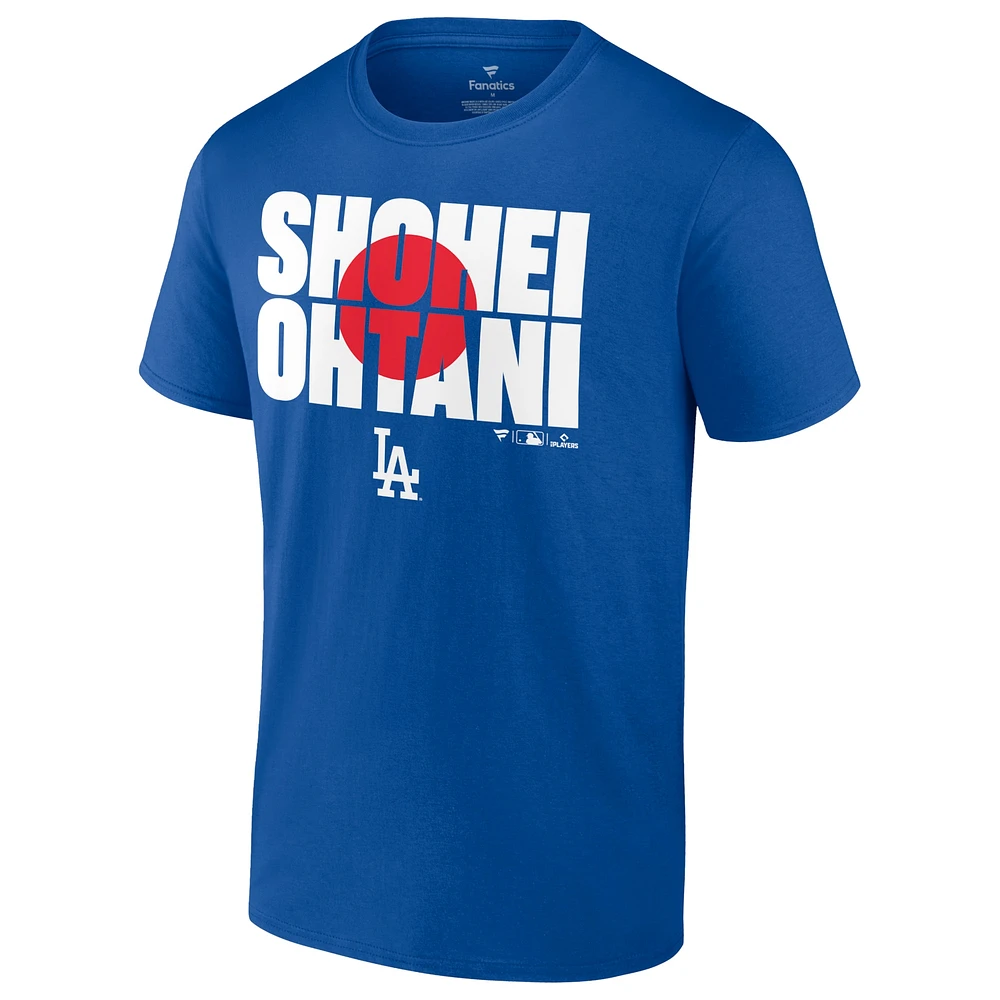 Men's Fanatics Shohei Ohtani Royal Los Angeles Dodgers Flag T-Shirt