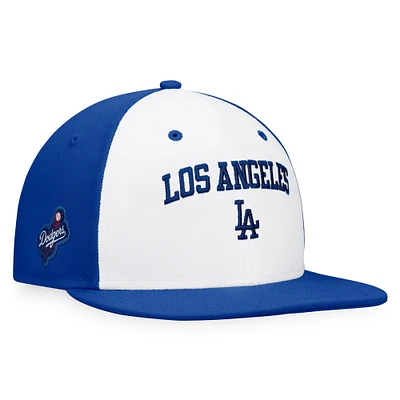 Casquette ajustée à blocage de couleur emblématique Fanatics pour hommes blanc/royal Los Angeles Dodgers