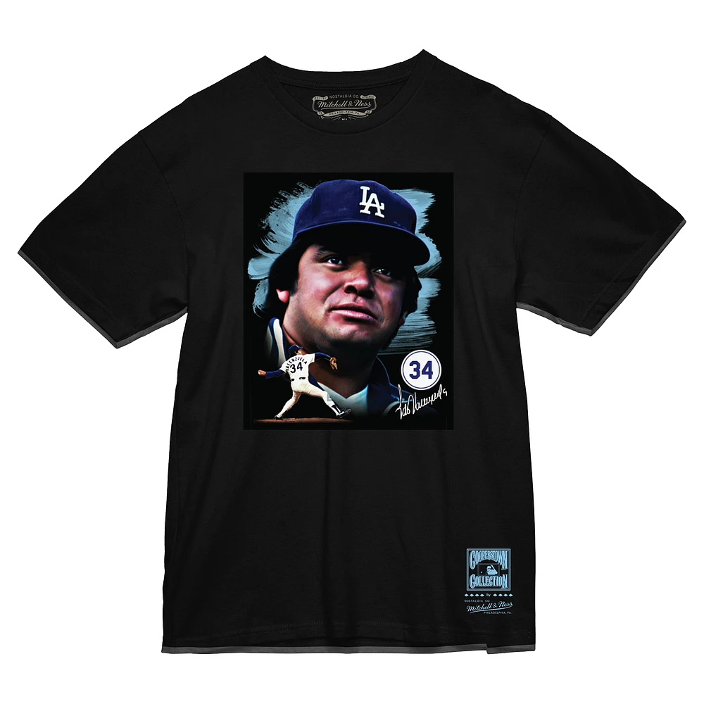 Men's Fernando Valenzuela Black Los Angeles Dodgers Portrait T-Shirt