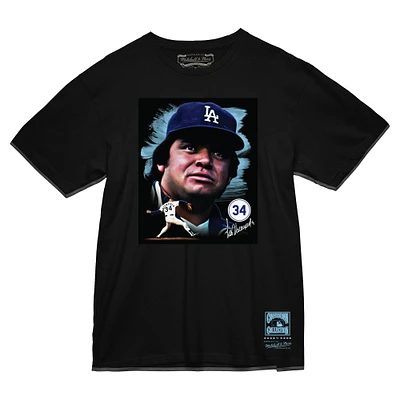 T-shirt noir pour homme avec portrait de Fernando Valenzuela des Dodgers Los Angeles