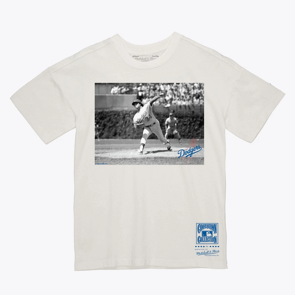 Men's Fernando Valenzuela Cream Los Angeles Dodgers Black & White Photo T-Shirt