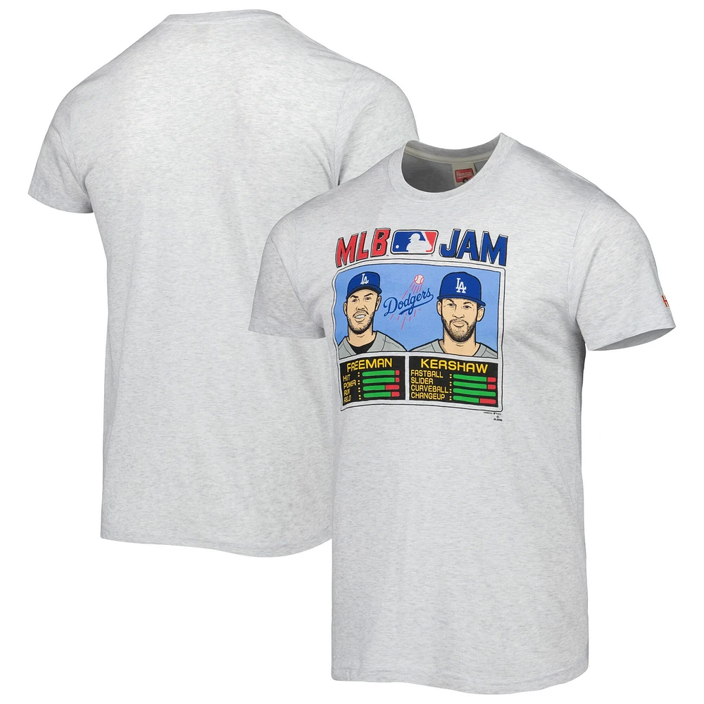 T-shirt tri-mélange Hommage Freddie Freeman et Clayton Kershaw pour hommes, gris chiné, Los Angeles Dodgers MLB Jam