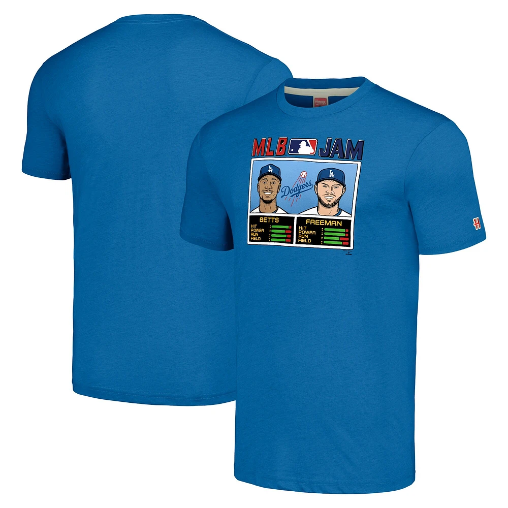 T-shirt à trois mélanges hommage Mookie Betts et Freddie Freeman Royal Los Angeles Dodgers MLB Jam pour hommes