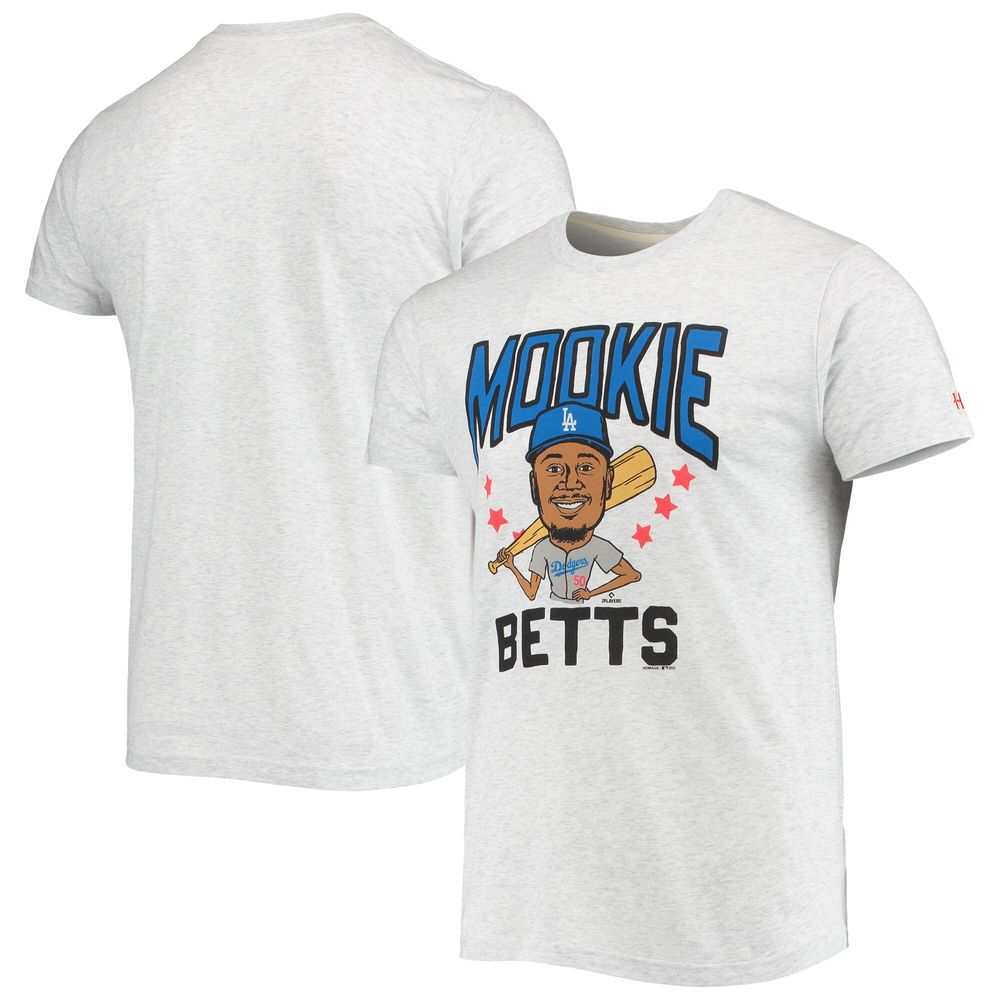 Men's Homage Mookie Betts White Los Angeles Dodgers Caricature Tri-Blend T-Shirt