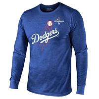 T-shirt à manches longues pour homme Majestic Threads Freddie Freeman Royal Los Angeles Dodgers 2024 World Series Champions Name & Number Tri-Blend