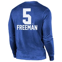 T-shirt à manches longues pour homme Majestic Threads Freddie Freeman Royal Los Angeles Dodgers 2024 World Series Champions Name & Number Tri-Blend