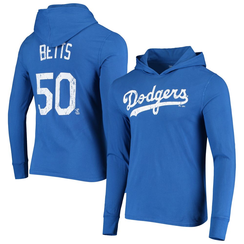 Men's Majestic Threads Mookie Betts Royal Los Angeles Dodgers Softhand Player Hoodie T-Shirt