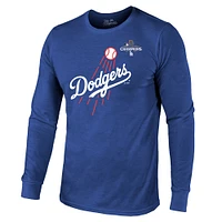 Men's Majestic Threads Royal Los Angeles Dodgers 2024 World Series Champions Name & Number Tri-Blend Long Sleeve T-Shirt