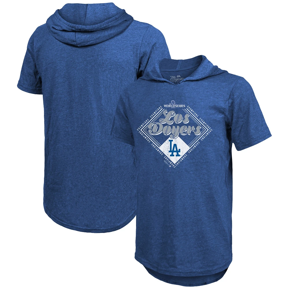 Sweat à capuche tri-blend pour hommes Majestic Threads Royal Los Angeles Dodgers Champions de la série mondiale 2024