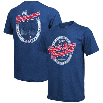 Men's Majestic Threads Royal Los Angeles Dodgers 2024 World Series Champions  Tri-Blend Roster T-Shirt