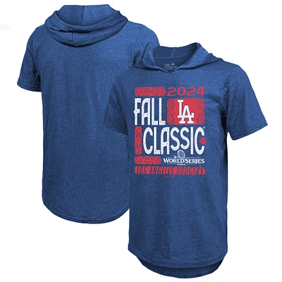 Men's Majestic Threads Royal Los Angeles Dodgers 2024 World Series Tri-Blend Hoodie T-Shirt