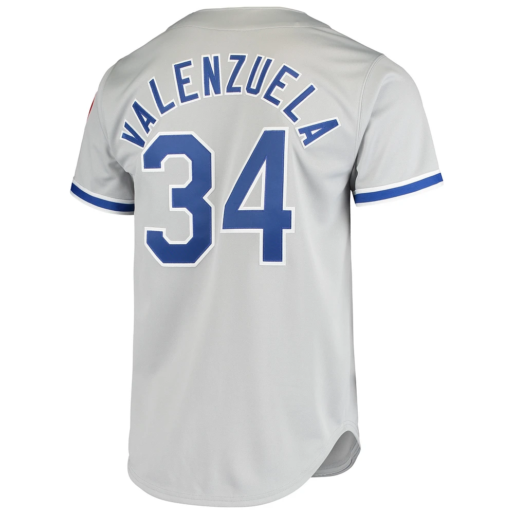 Maillot authentique de la collection Cooperstown Mitchell & Ness pour hommes, gris, Los Angeles Dodgers Road 1981, Fernando Valenzuela