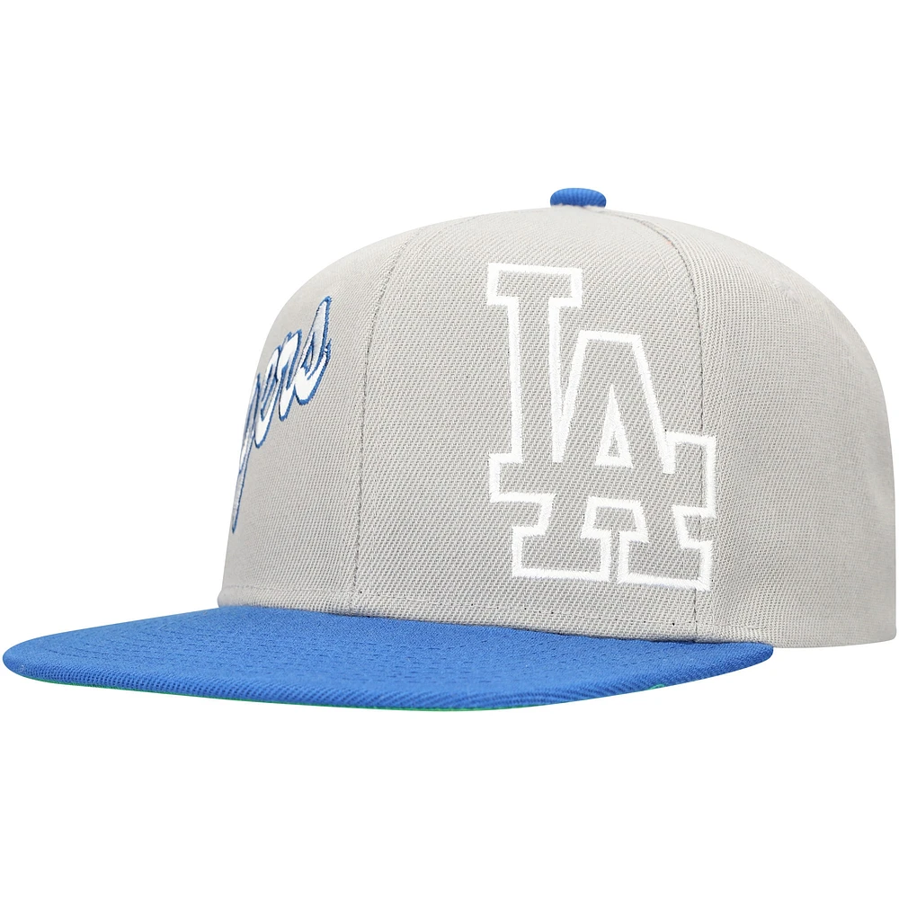 Men's Mitchell & Ness Gray/Royal Los Angeles Dodgers Knock Out Panel Snapback Hat