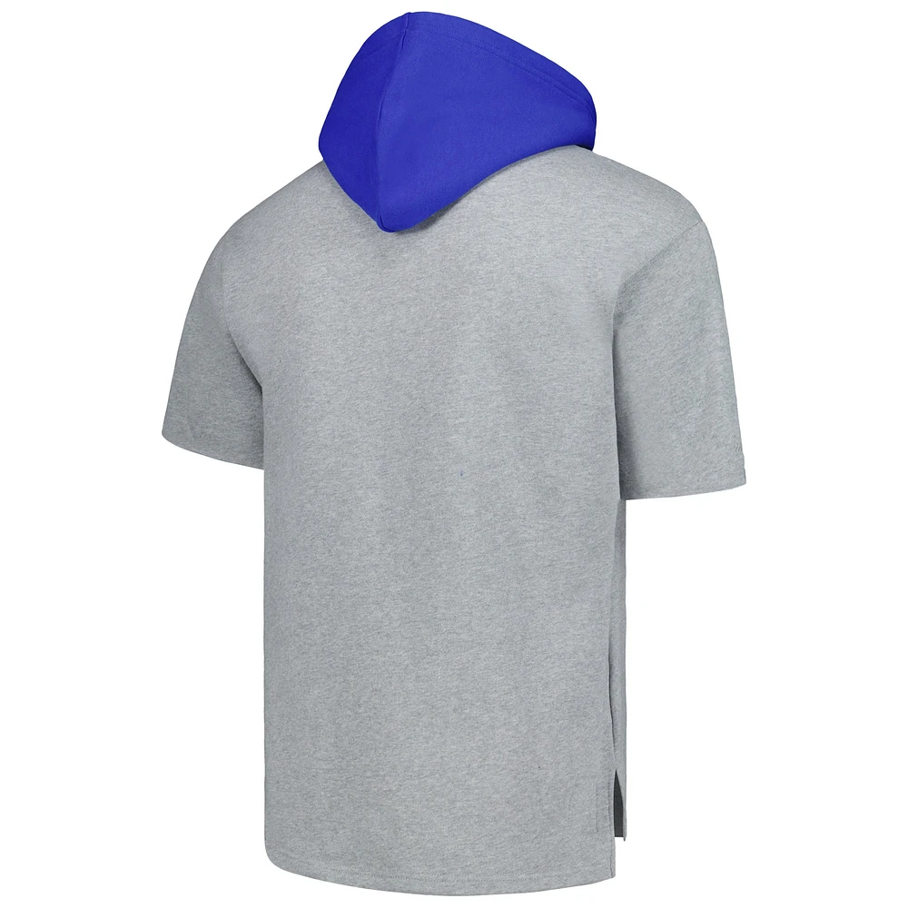 Chandail à capuchon manches courtes d'après-match des Los Angeles Dodgers Mitchell & Ness gris chiné pour homme