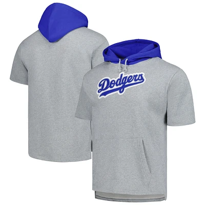 Men's Mitchell & Ness Heather Gray Los Angeles Dodgers Postgame Short Sleeve Pullover Hoodie