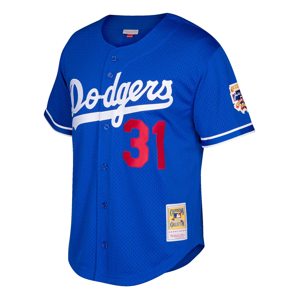 Men's Mitchell & Ness Mike Piazza Royal Los Angeles Dodgers Cooperstown Collection Mesh Batting Practice Button-Up Jersey