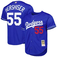 Mitchell & Ness Orel Hershiser Royal Los Angeles Dodgers Cooperstown Collection Maillot boutonné en maille pour entraînement au bâton