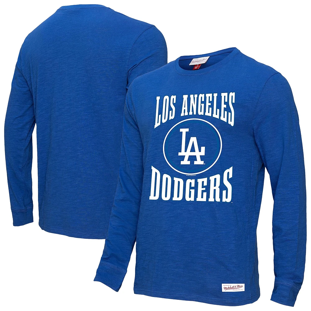 T-shirt à manches longues flammé avec logo arqué Royal Los Angeles Dodgers de Mitchell & Ness pour homme