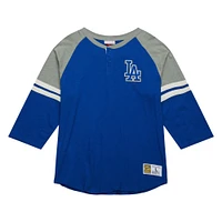 Mitchell & Ness Royal Los Angeles Dodgers Cooperstown Collection T-shirt légendaire Raglan Slub Henley à manches 3/4 pour hommes