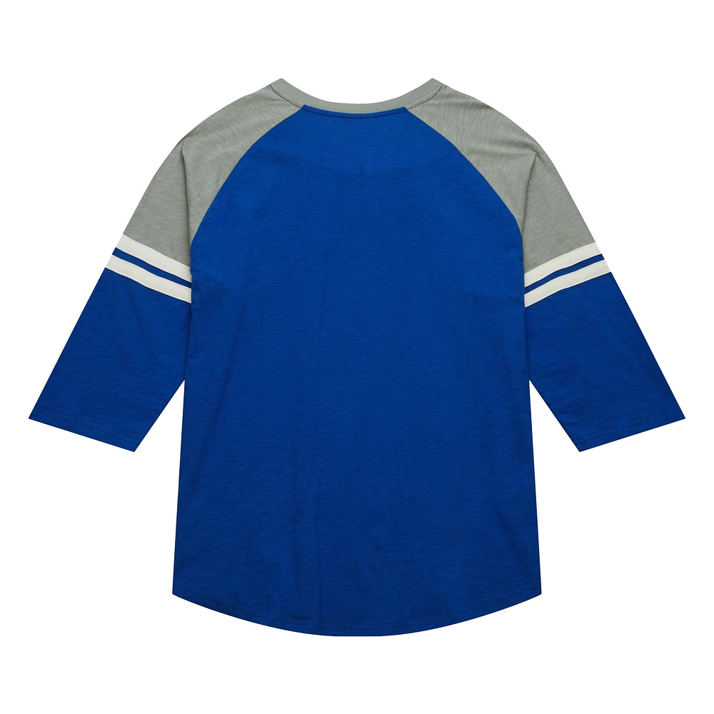 Men's Mitchell & Ness Royal Los Angeles Dodgers Cooperstown Collection Legendary Raglan Slub Henley 3/4-Sleeve T-Shirt