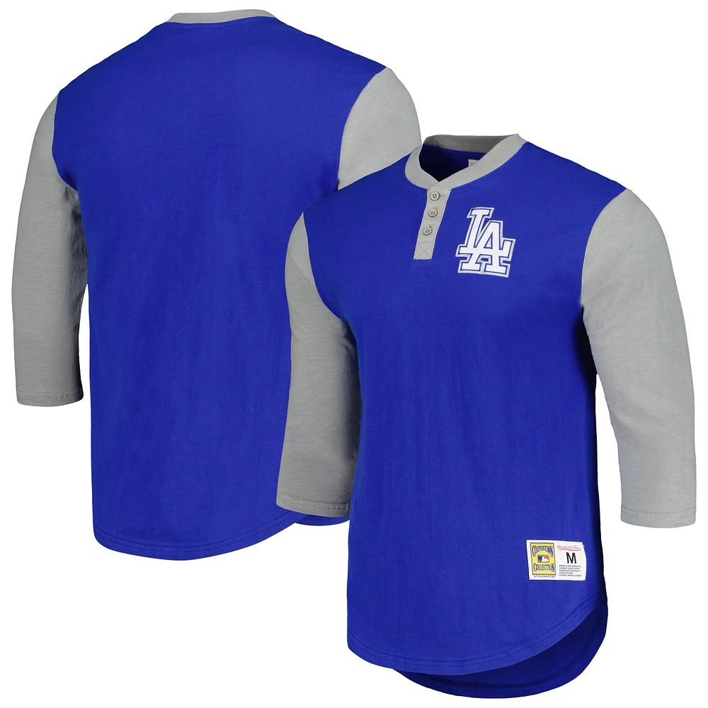 T-shirt à manches 3/4 Legendary Slub Henley Collection Cooperstown des Dodgers de Los Angeles Royal Mitchell & Ness pour homme