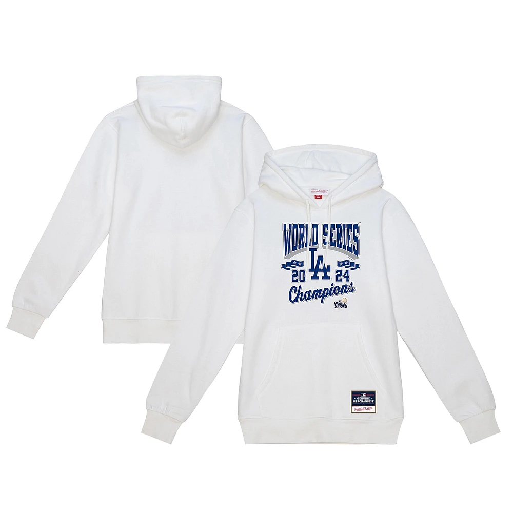 Men's Mitchell & Ness  White Los Angeles Dodgers 2024 World Series Champions Arch Logo Fleece Pullover Hoodie