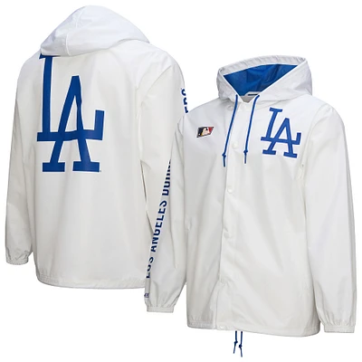 Men's Mitchell & Ness White Los Angeles Dodgers Vintage Full-Snap Hooded Coaches Jacket