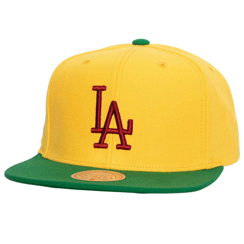 Casquette Snapback Hometown Los Angeles Dodgers jaune/vert Mitchell & Ness pour homme