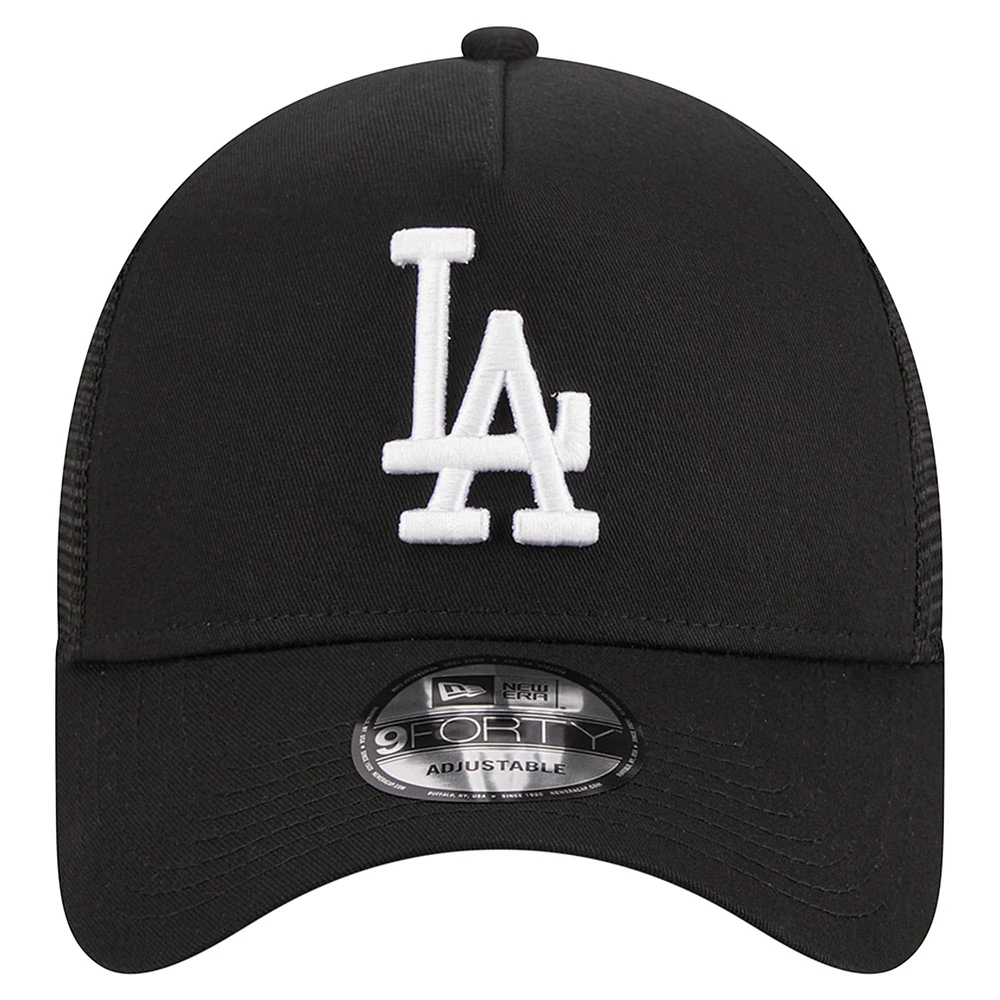 Men's New Era Black Los Angeles Dodgers A-Frame 9FORTY Trucker Adjustable Hat