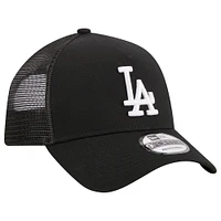 Men's New Era Black Los Angeles Dodgers A-Frame 9FORTY Trucker Adjustable Hat