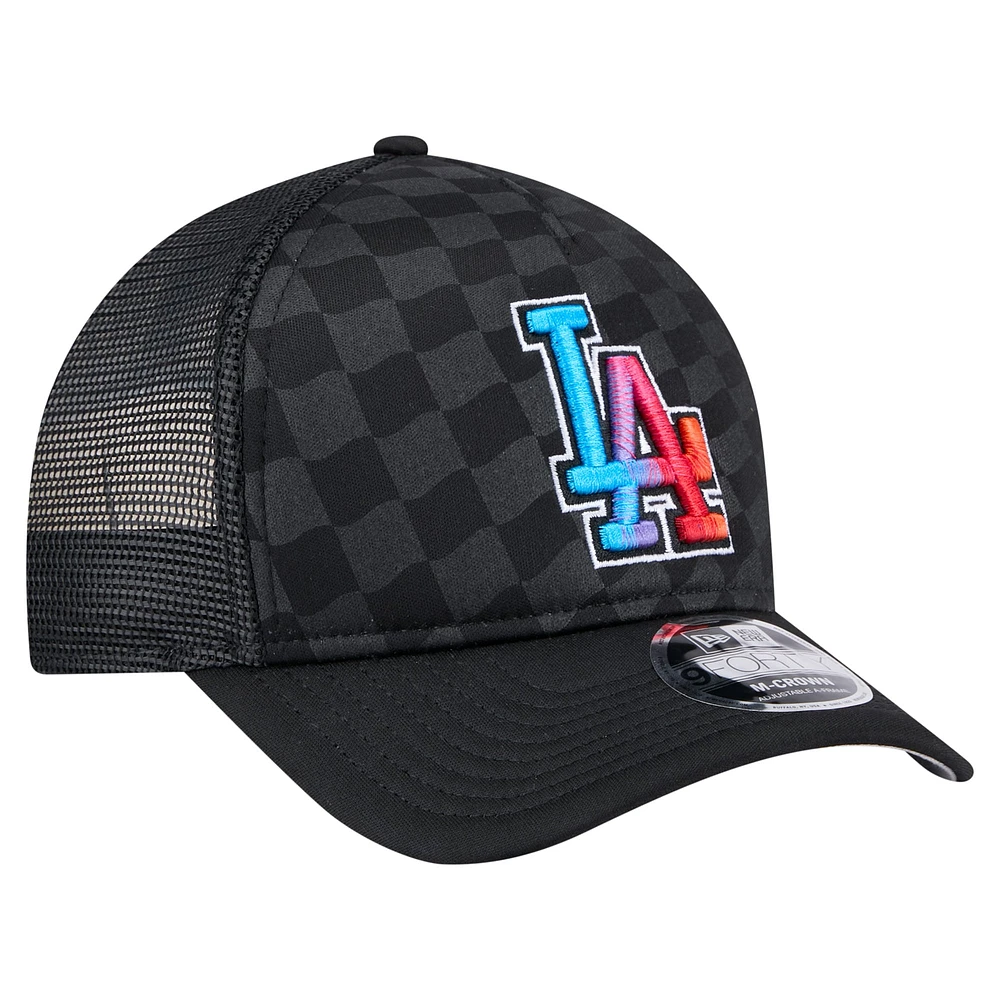 Men's New Era Black Los Angeles Dodgers Gradient 9FORTY A-Frame M-Crown Trucker Adjustable Hat