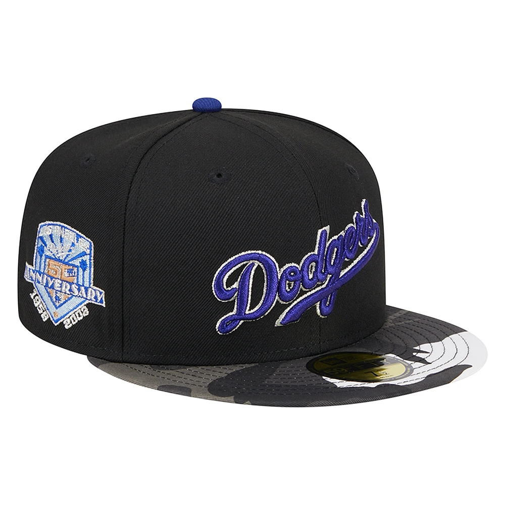 Casquette ajustée 59FIFTY camouflage métallisé New Era noire des Los Angeles Dodgers pour hommes