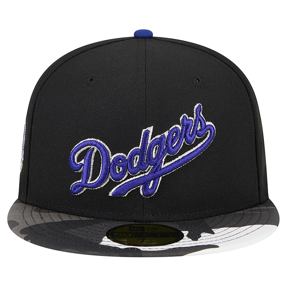 Casquette ajustée 59FIFTY camouflage métallisé New Era noire des Los Angeles Dodgers pour hommes